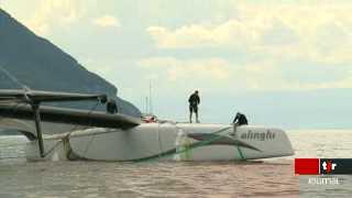 Le nouveau bateau d'Alinghi, 5e du nom, a fait sa première apparition publique ce mercredi sur le lac Léman