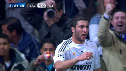 Football / Ligue des Champions: Le Real Madrid ouvre la marque par Higuain (21e) contre le FC Zurich.