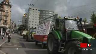 Lausanne (VD): les producteurs de laits ont défilé dans les rues de la capitale vaudoise pour demander un prix du lait à 1.- le litre