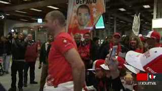 JO Vancouver: Didier Défago, champion olympique en descente de retour en Suisse est acclamé par ses fans