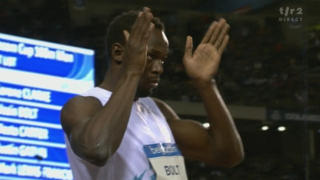 Athlétisme / Ligue de Diamant (Mémorial Van Damme, Bruxelles): le 100 m messieurs. Usain Bolt vouait reprendre la meilleure performance mondiale de l'année. C'est fait en 9''76