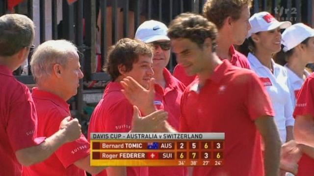 Tennis / Coupe Davis (barrage contre la relégation): Australie - Suisse: Bernard Tomic - Roger Federer  -  dernier set 2-6 6-7 6-3 3-6