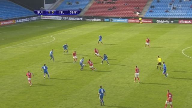 Football / Euro des moins de 21 ans au Danemark: Suisse - Islande. Le remuant Innocent Emeghara inscrit le 2-0 à la 40e minute!