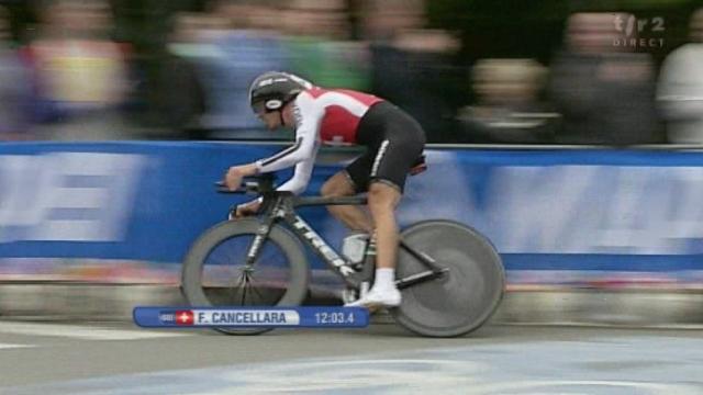 Cyclisme / Championnats du Monde Copenhague: contre-la-montre. Fabian Cancellara (SUI) au 1er temps intermédiaire