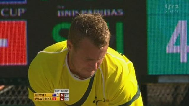 Tennis / Coupe Davis (barrage contre la relégation): Australie - Suisse. match: Lleyton Hewitt - Stanislas Wawrinka. le 1er set 6-4