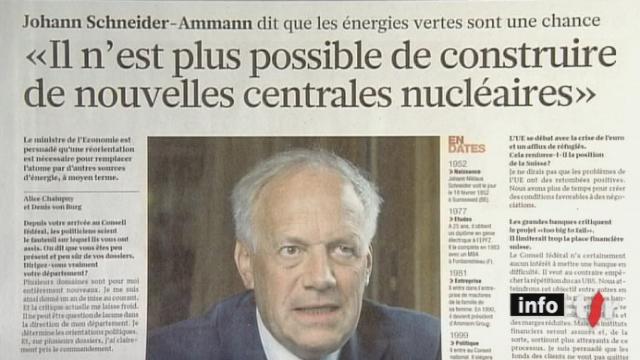 Suisse: le conseiller fédéral Johann Schneider Ammann s'exprime en faveur d'une sortie du nucléaire