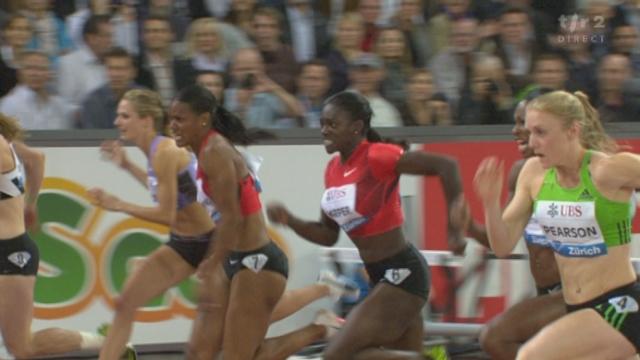 Athlétisme / Meeting "Weltklasse" de Zurich (Ligue de diamant): 100 m haies dames. La championne du Monde Sally Pearson irrésistible. Lisa Urech à coté de ses baskets