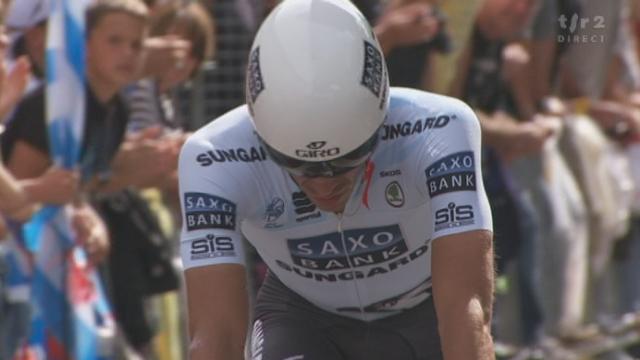 Cyclisme / Tour de France (20e ét. contre-la-montre à Grenoble, 42,5 km): l'arrivée d'Alberto Contador (2e)