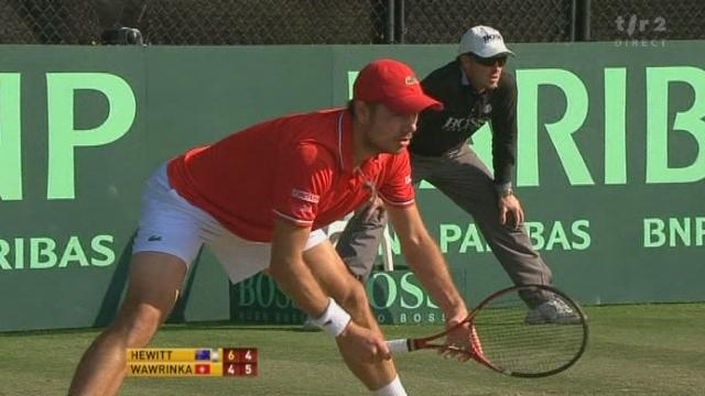 Tennis / Coupe Davis (barrage contre la relégation): Australie - Suisse. match: Lleyton Hewitt - Stanislas Wawrinka. le 2e set 6-4 4-6