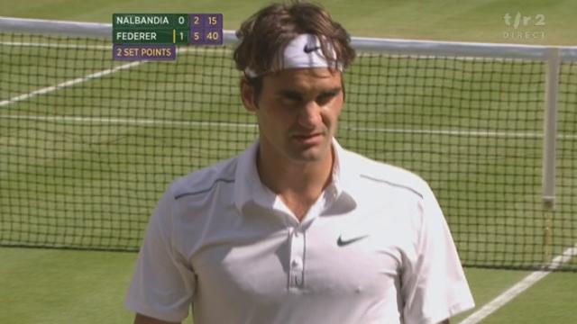 Tennis / Wimbledon (3e tour): Nalbandian (ARG) - Federer (SUI). Le Suisse réussit à prendre le service de l'Argentin à deux reprises et remporte ainsi également  la 2e manche (6-2)