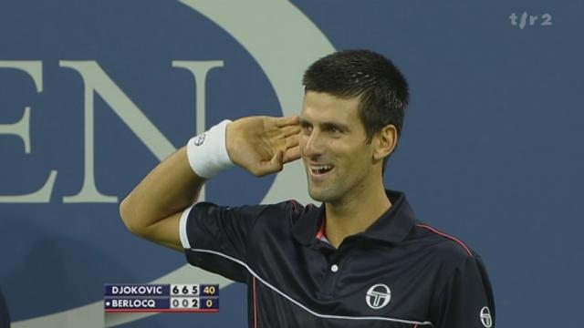 Tennis / US Open (2e tour): Novak Djokovic ne fait qu'une bouchée de l'Argentin Carlos Berlocq (no 74 mondial), 6-0 6-0 6-2, en 1h30 minutes