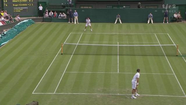 Tennis / Wimbledon / 1er tour: Roger Federer s'impose en 3 manches (7-6 6-4 6-1) face à Kukushkin (KAZ) qui s'est néanmoins bien défendu face au Suisse.