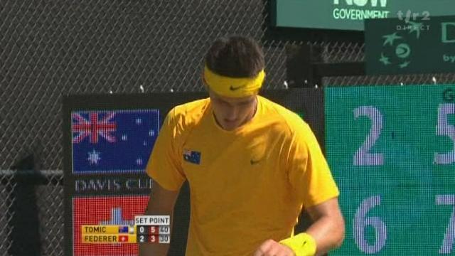 Tennis / Coupe Davis (barrage contre la relégation): Australie - Suisse: Bernard Tomic - Roger Federer  -  2e set 6-2 7-6 3-6