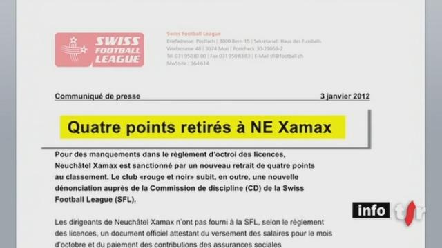 Football/NE: la Swiss Football League pénalise à nouveau Neuchâtel Xamax qui perd quatre points de plus au classement de Super League