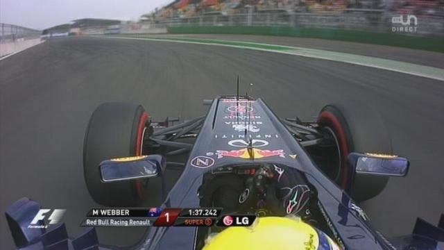 Qualifications. Q3: la pole position sera pou Mark Webber, qui vole la vedette à son coéquipier Sebastian Vettel. Hamilton 3e, Alonso 4e