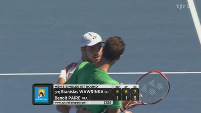 Tennis / Open d'Australie (1er tour): Wawrinka (SUI) - Paire (FRA). 3e manche. Le Suisse s'impose 6-1 6-1 7-5 en 1h et 40 minutes