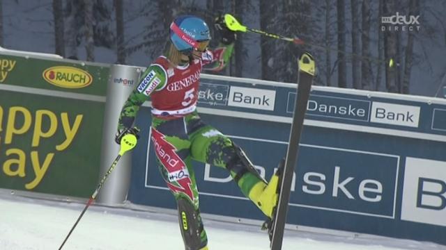Slalom Dames. 2e manche: Poutiainen Tanja (FIN) s’offre la 2e place du podium.