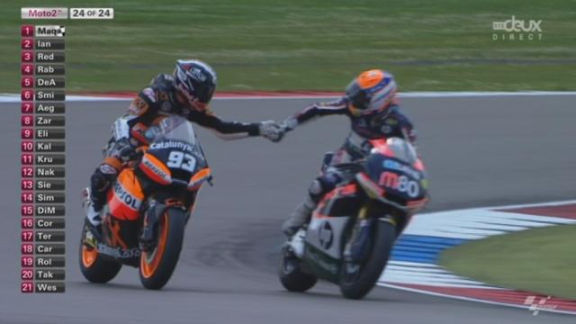 Moto2: Après un beau mano a mano entre Marquez et Iannone durant tout ce GP, c'est bien l'espagnol qui s'impose dans le dernier tour.