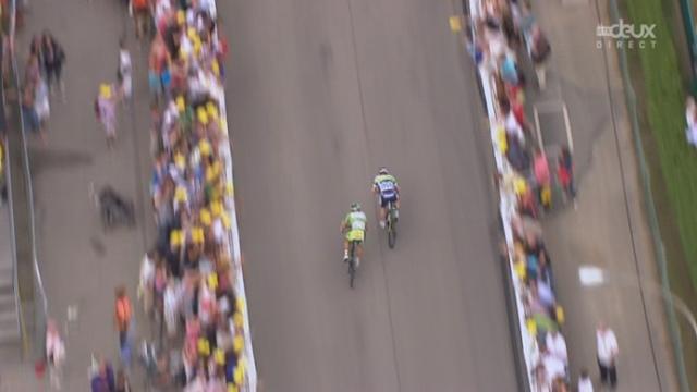12ème étape (St-Jean-de-Maurienne - Annonay Davézieux): Matthew Goss règle le sprint du peloton devant Peter  Sagan, pas content du changement de trajectoire de l'Australien.