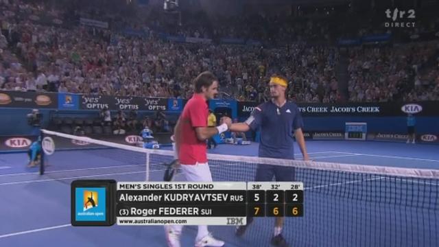 Tennis / Open d'Australie (1er tour): Kudryavtsev (RUS) - Federer (SUI). 3e manche. Balles de match pour le Suisse qui s'impose 5-7 2-6 2-6