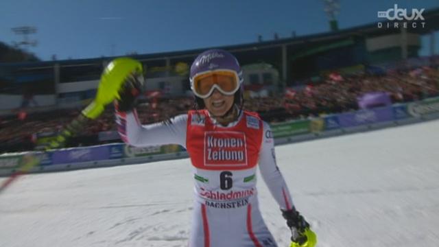 Coupe du monde (Schladming/AUT). Slalom  (2e manche): pas de 34e victoire en slalom pour Schild, car, Michaela Kirchgasser  (TCH), 2e après la 1re manche, prend la tête!