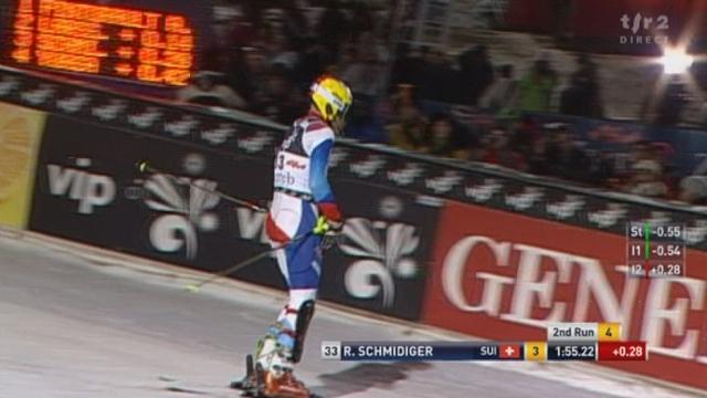 Ski alpin / slalom nocturne de Zagreb: la 2e manche de l'espoir suisse Reto Schmidiger (23e de la manche initiale avec le dossard no 33)