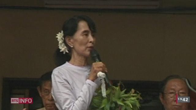 La prix Nobel de la paix et figure de l'opposition birmane Aung San Suu Kyi entame sa tournée européenne par la Suisse