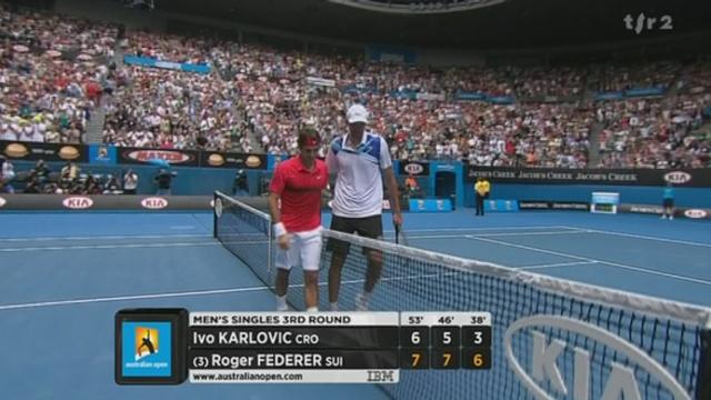 Tennis / Open d'Australie (3e tour): Ivo Karlovic (CRO) - Roger Federer (SUI). La fin du match. Victoire du Suisse (7-6 7-5 6-3)