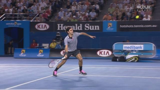 ¼ de finale Federer-Tsonga (7-6, 4-6, 7-6): deuxième tie break 7-4 pour Federer et le Suisse mène deux sets à un