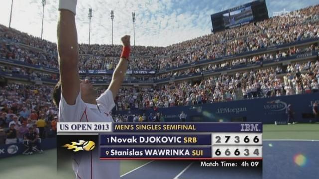 1re demi-finale. Novak Djokovic (SRB/1) - Stanislas Wawrinka (SUI/9). Finalement, le Suisse s'incline en 5 manches et après 4 h 09 minutes de jeu