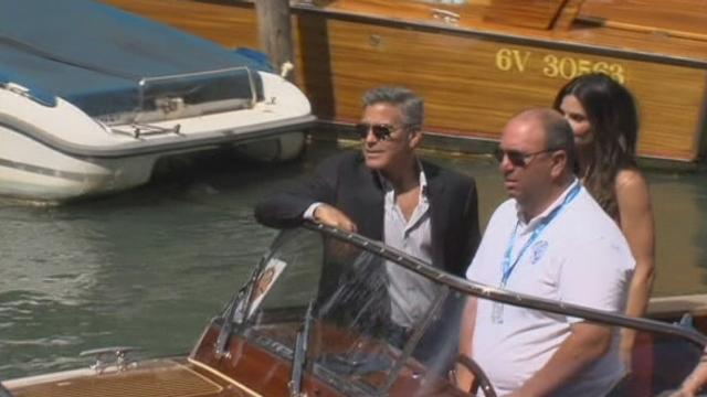 Arrivée de George Clooney et Sandra Bullock à Venise