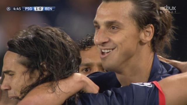 Paris St-Germain - Benfica Lisbonne (1-0). 5e minute: but de belle facture, Zlatan Ibrahimovic au départ et à l'arrivée