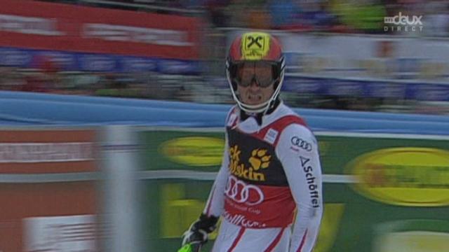 Slalom messieurs (2e m.): Marcel Hirscher (AUT) perd 0''99 sur le Suisse Luca Aerni mais remporte le globe de cristal du slalom