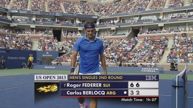 2e tour. Roger Federer (SUI-7) - Carlos Berlocq (ARG). Le Suisse enlève également nettement (6-2) le 2e set