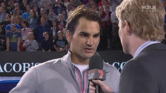 3e tour. Federer-Tomic (6-4; 7-6; 6-1): Federer au micro de Jim Courier après sa victoire
