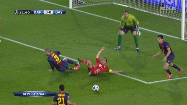 1-2 (retour). Barcelone - Bayern (0-0): Les allemands se créent les actions les plus dangereuses de la 1ère mi-temps à l’image de Schweinsteiger pour Lahm