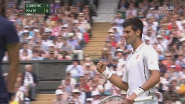 (1er tour) Novak Djokovic (SRB-1) - Florian Mayer (ALL). 2e manche: quel point! Djokovic profite d'une glissade de son adversaire pour réaliser un break heureux