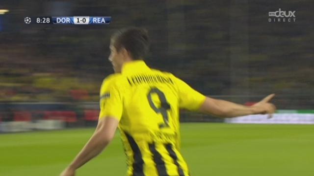 1-2-finale (aller). Borussia Dortmund - Real Madrid. 1'20'' après sa première grosse occasion, Borussia Dortmund ouvre le score par Lewandowski (8e)