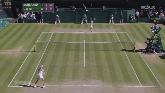 Tennis. Wimbledon. 2e demi-finale: Simona Halep (ROU-3) -  Eugénie Bouchard (CAN-13).  A 7-6 5-1, deux balles de match pour la Canadienne