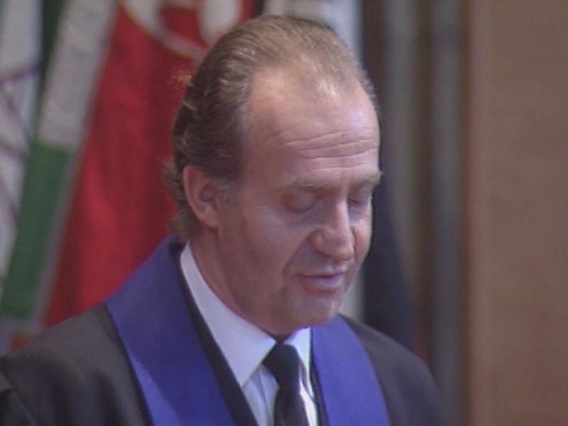 Le roi d'Espagne Juan Carlos honoré par l'université de Fribourg en 1993. [RTS]