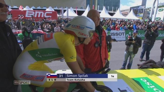5e étape, CLM Neuchâtel: Simon Spilak (SLO), leader du classement général, au départ