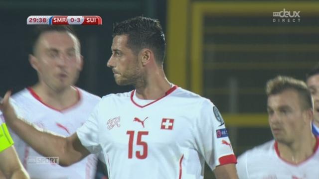 Groupe E, St-Marin - Suisse (0-3): Dzemaili reprend de la tête un corner de Rodriguez et inscrit le 0-3