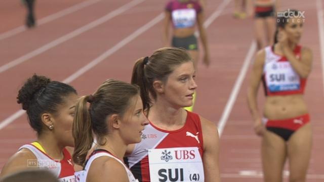 4 x 100 m dames. La Grande-Bretagne s'impose en 42''21 (recoud national). Les Suissesses perdent encore leur témoin...