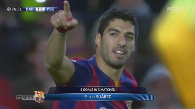 Groupe F, FC Barcelone - Paris SG (3-1): Luis Suárez reprend le rebond accordé par Sirigu et donne deux longueurs d’avance au FC Barcelone