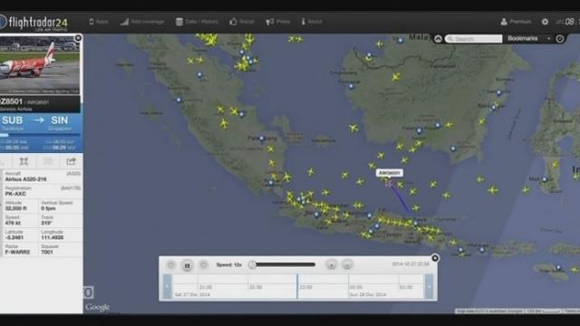 Le suivi du vol Air Asia disparu sur Flightradar24