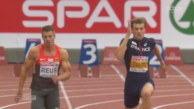 100 m messieurs. Christophe Lemaître (FRA) remporte sa série en 10''15