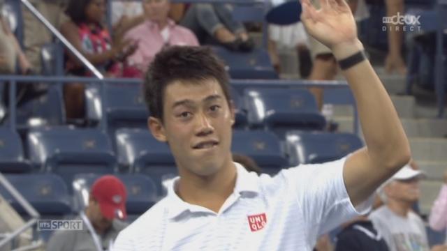 Stan Wawrinka (SUI-3) – Kei Nishikori (JPN-10) (6-3 5-7 6-7 (7-9) 7-6 (7-5) 4-6). L’exploit du Japonais, qui se qualifie pour les demi-finales en 5 manches