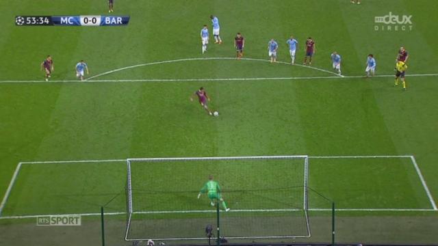 ⅛ de finale (aller). Manchester City - Barcelone (0-1). 53e minute: c'est penalty. Demichelis voit rouge pour sa faute sur Messi, qui transforme le penalty