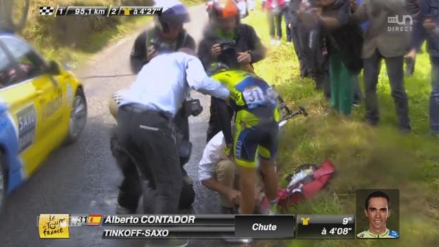 10e étape, Mulhouse-La Planche Des Belles Filles: une très mauvaise chute pour Alberto Contador... Il peut repartir mais il souffre