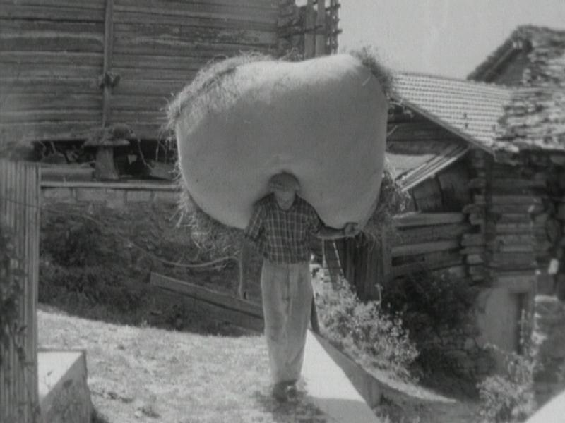 Les foins à Suen en Valais en 1964. [RTS]